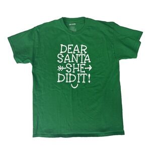 Dear Santa SHE Did It - Funny Couples Christmas T Shirt- Unisex size L